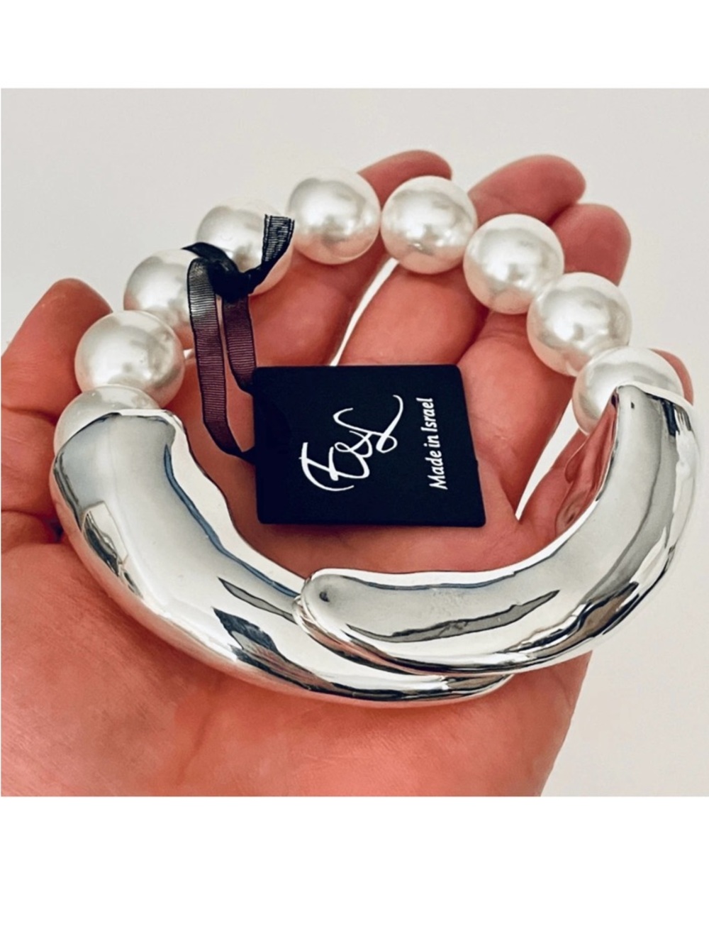 NWT E&L Made in Israel Stunning Sterling Silver .925 & Pearls Magnetic Bracelet